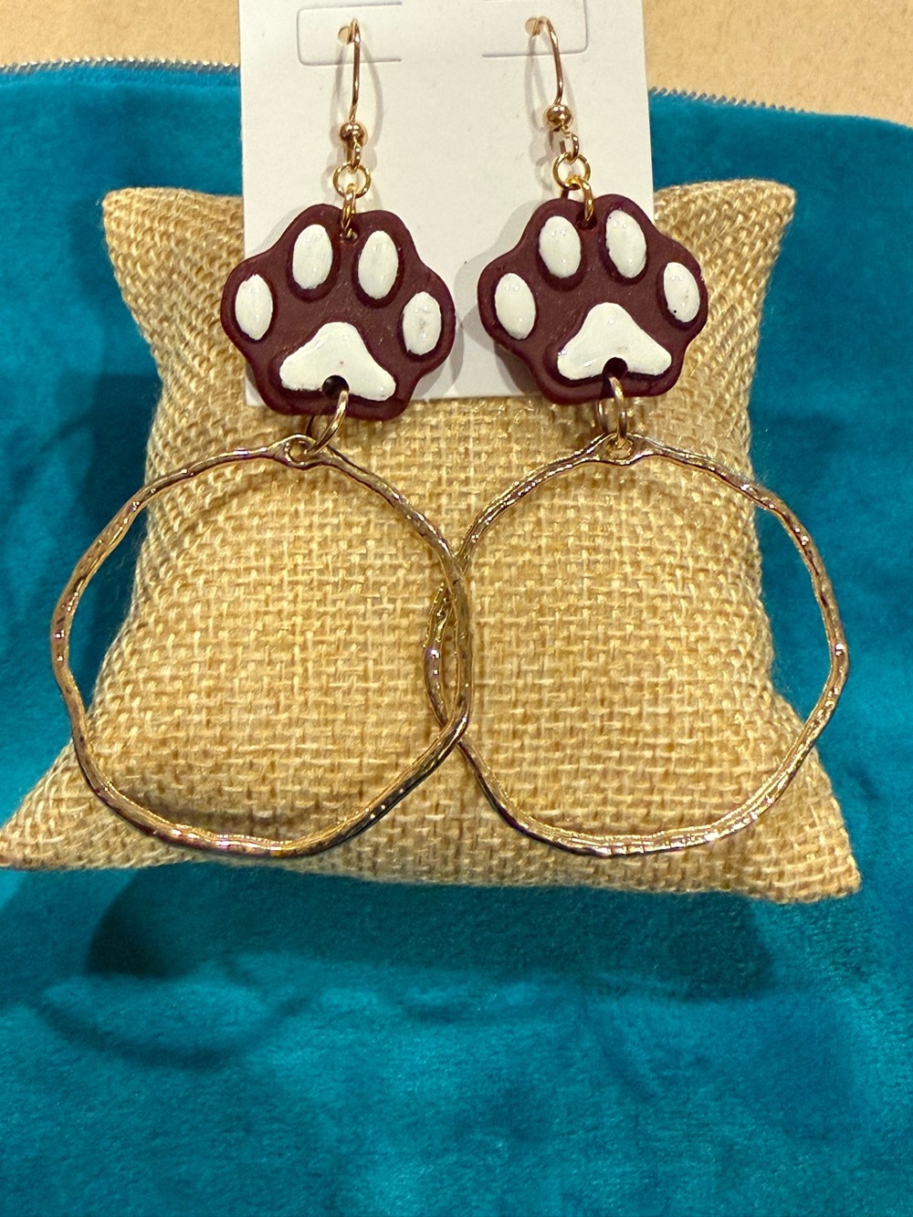 Maroon and White Paw Print Hoop Earrings MSU NEW
